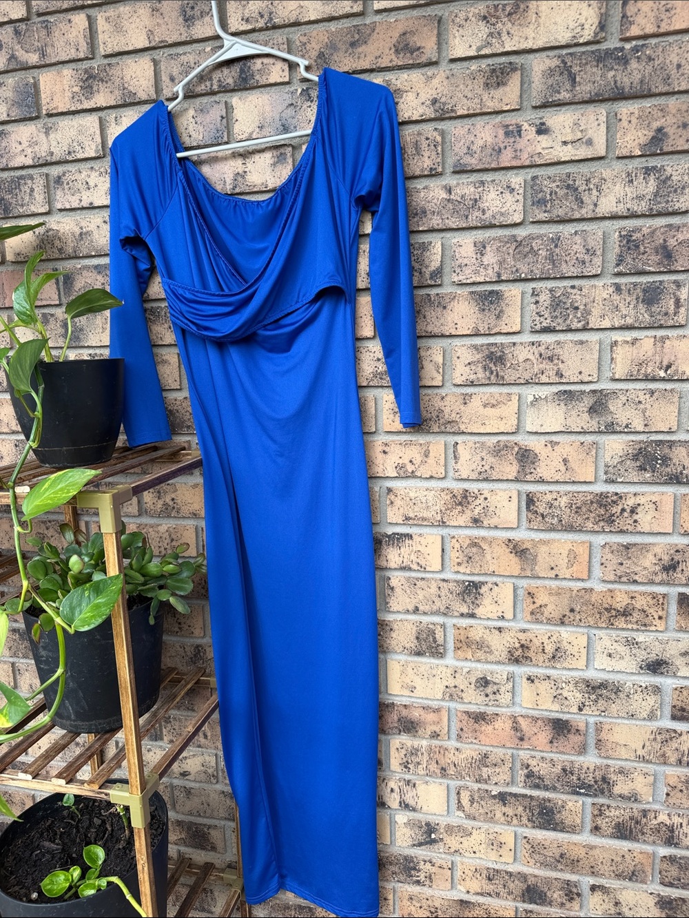 Royal Blue Long Sleeve Draped Maxi Dress - Women